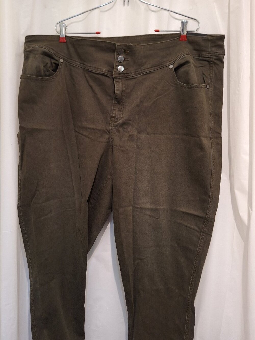 LANE BRYANT; SIZE 26W; HIGH RISE, SUPER STRETCH, SKINNY DARK GREEN/ KHAKI JEANS,